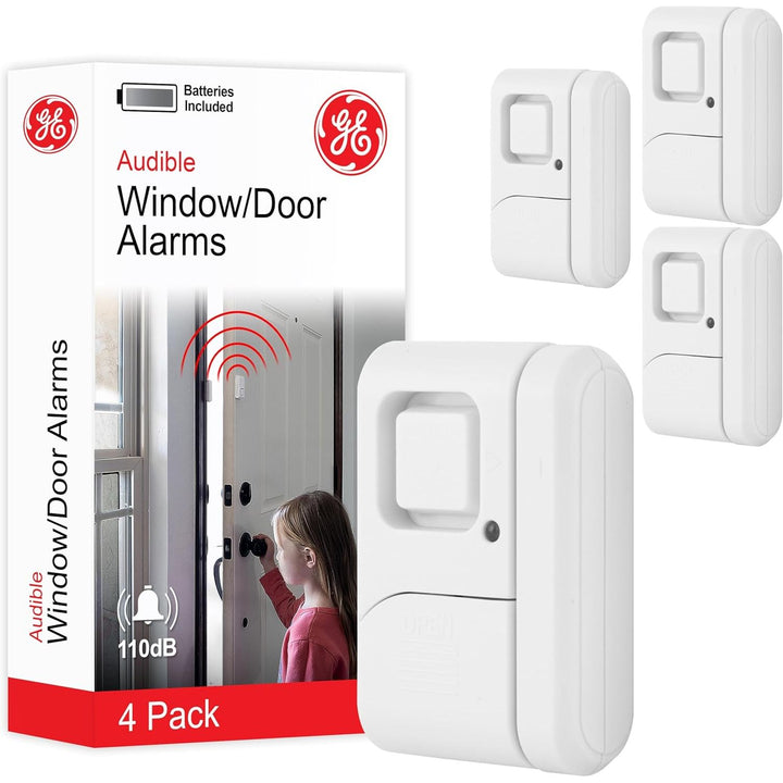 GE Personal Security Window and Door Alarm, 4 Pack, DIY Protection, Burglar Alert, Wireless Chime/Alarm, Easy Installation, Home Security, Ideal for Home, Garage, Apartment and More, White, 45174 - DOKUTRONIX