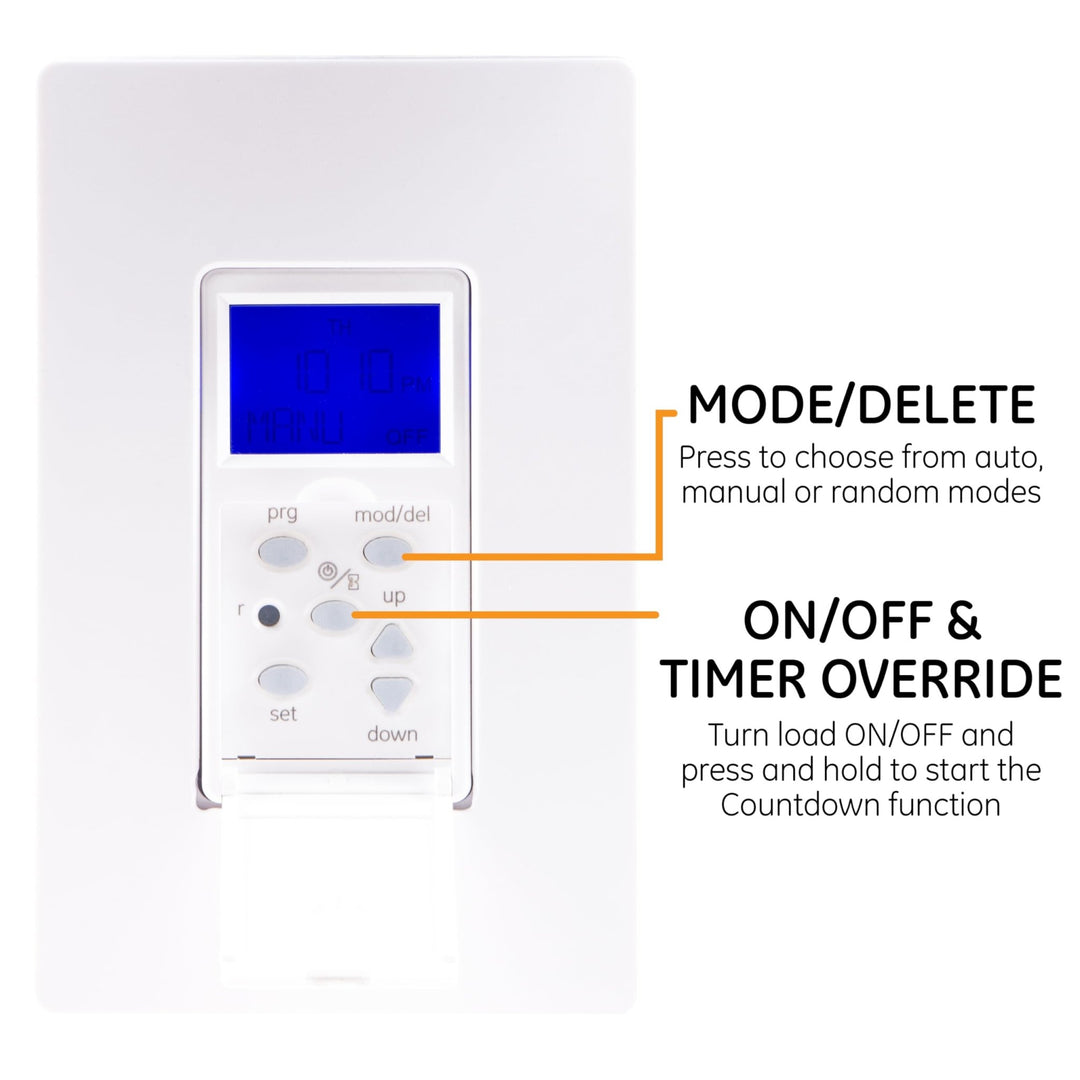 GE SunSmart Digital In-Wall Timer - Daily ON/OFF Times, Programmable Settings, Sunset/Sunrise Presets, Vacation Security - White & Almond Light, Fan, Heater Switch - 32787 - DOKUTRONIX