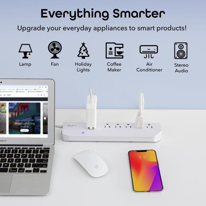 Geeni Smart Surge Protector 6-Outlet Power Strip – Wi-Fi Enabled with Voice Control (Alexa, Google Assistant), Surge Protection, 3ft Extension Cord, Remote Access - DOKUTRONIX