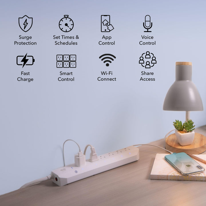 Geeni Smart Surge Protector 6-Outlet Power Strip – Wi-Fi Enabled with Voice Control (Alexa, Google Assistant), Surge Protection, 3ft Extension Cord, Remote Access - DOKUTRONIX
