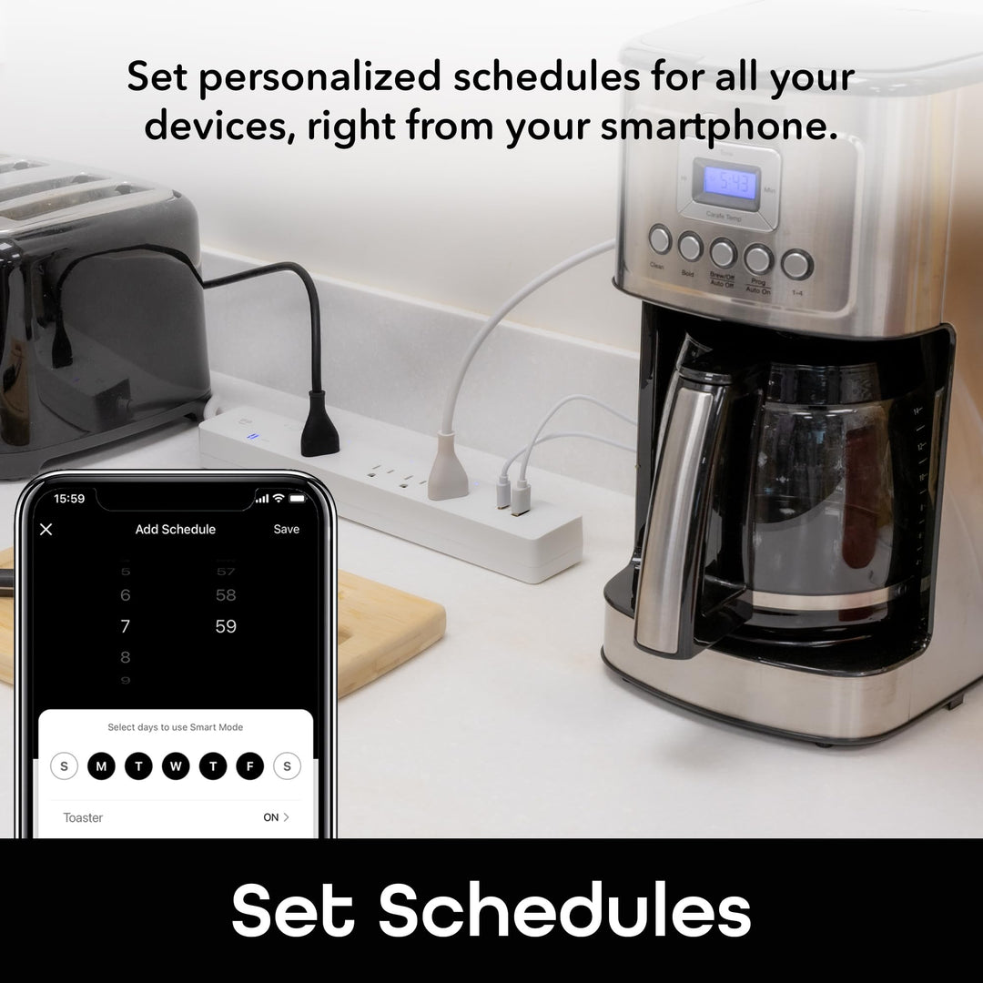 Geeni Smart Surge Protector 6-Outlet Power Strip – Wi-Fi Enabled with Voice Control (Alexa, Google Assistant), Surge Protection, 3ft Extension Cord, Remote Access - DOKUTRONIX