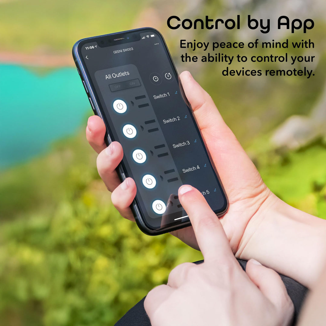 Geeni Smart Surge Protector 6-Outlet Power Strip – Wi-Fi Enabled with Voice Control (Alexa, Google Assistant), Surge Protection, 3ft Extension Cord, Remote Access - DOKUTRONIX