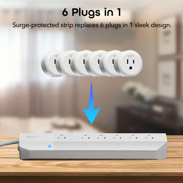 Geeni Smart Surge Protector 6-Outlet Power Strip – Wi-Fi Enabled with Voice Control (Alexa, Google Assistant), Surge Protection, 3ft Extension Cord, Remote Access - DOKUTRONIX