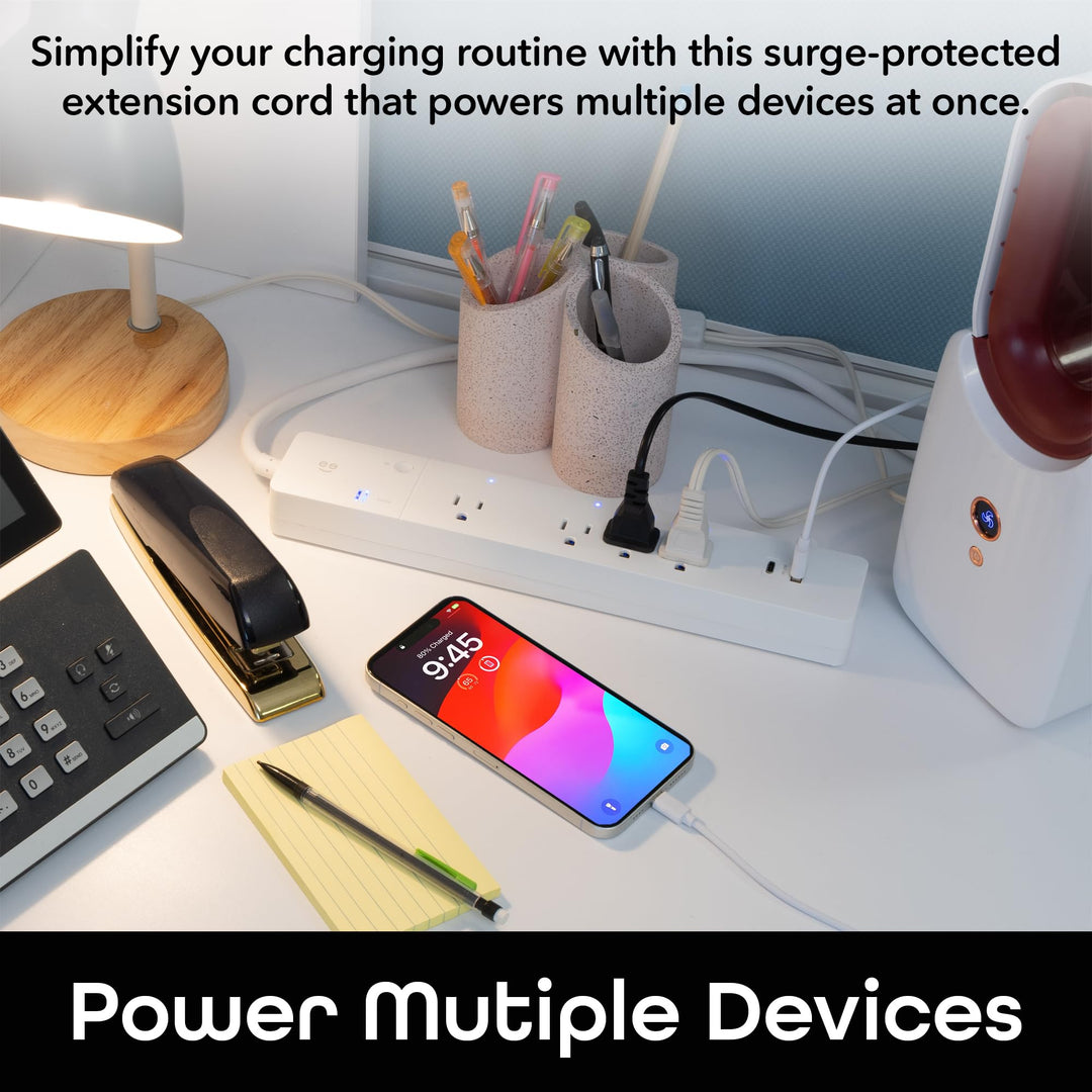 Geeni Smart Surge Protector 6-Outlet Power Strip – Wi-Fi Enabled with Voice Control (Alexa, Google Assistant), Surge Protection, 3ft Extension Cord, Remote Access - DOKUTRONIX