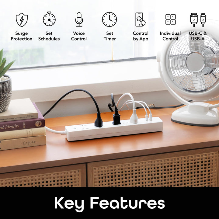 Geeni Smart Surge Protector 6-Outlet Power Strip – Wi-Fi Enabled with Voice Control (Alexa, Google Assistant), Surge Protection, 3ft Extension Cord, Remote Access - DOKUTRONIX