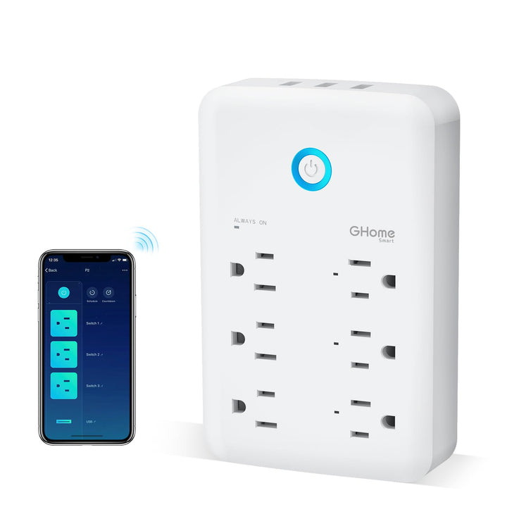 GHome Smart Power Strip with 3 USB Ports & 3 Smart Outlets Plugs That Work with Alexa & Google Home, WiFi Surge Protector, Flat Plug for Home Office Travel, 10A - DOKUTRONIX