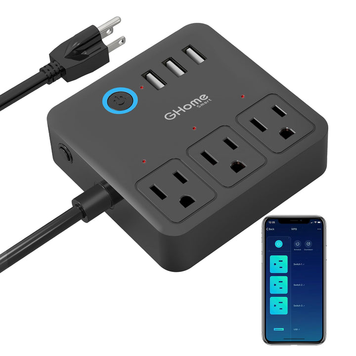 GHome Smart Power Strip with 3 USB Ports & 3 Smart Outlets Plugs That Work with Alexa & Google Home, WiFi Surge Protector, Flat Plug for Home Office Travel, 10A - DOKUTRONIX