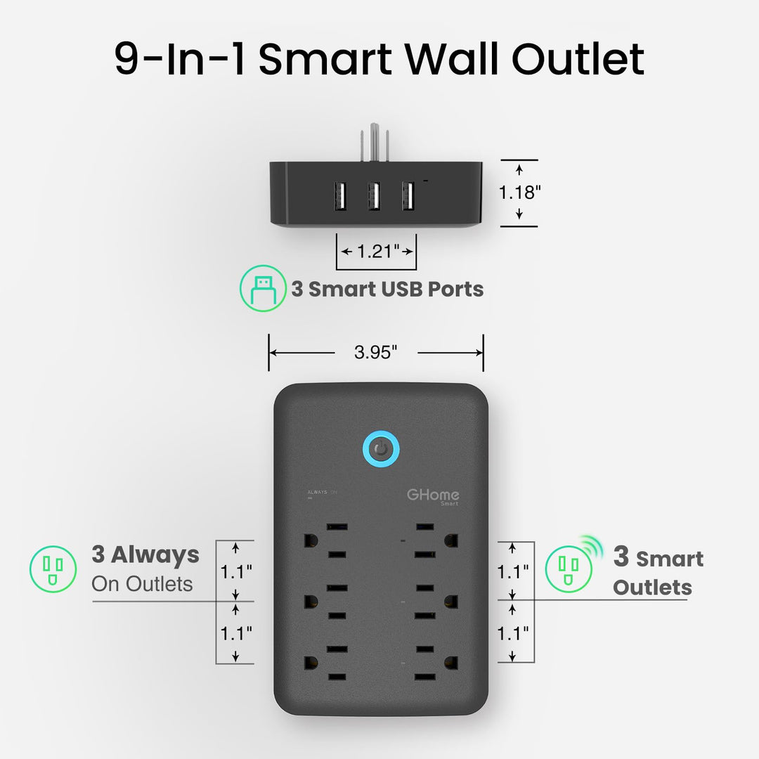 GHome Smart Power Strip with 3 USB Ports & 3 Smart Outlets Plugs That Work with Alexa & Google Home, WiFi Surge Protector, Flat Plug for Home Office Travel, 10A - DOKUTRONIX