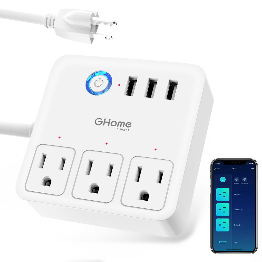 GHome Smart Power Strip with 3 USB Ports & 3 Smart Outlets Plugs That Work with Alexa & Google Home, WiFi Surge Protector, Flat Plug for Home Office Travel, 10A - DOKUTRONIX