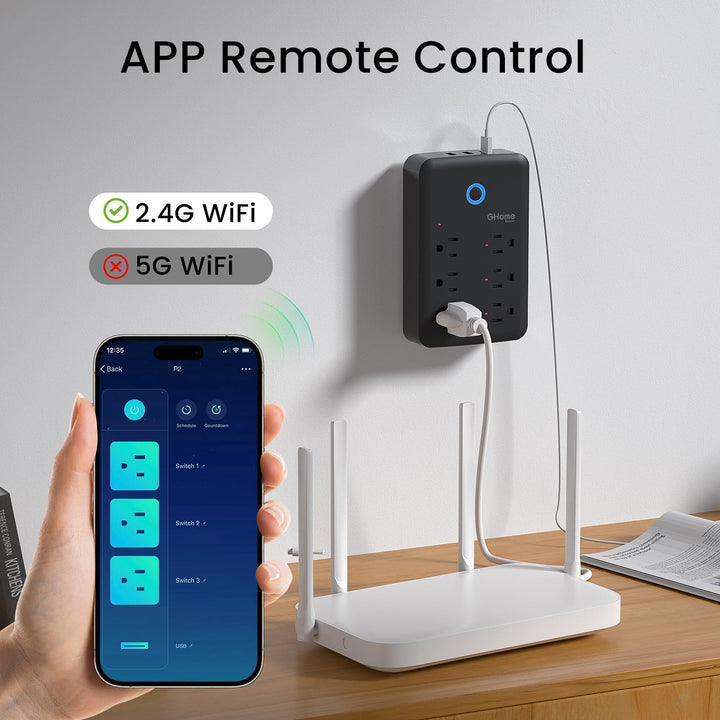 GHome Smart Power Strip with 3 USB Ports & 3 Smart Outlets Plugs That Work with Alexa & Google Home, WiFi Surge Protector, Flat Plug for Home Office Travel, 10A - DOKUTRONIX