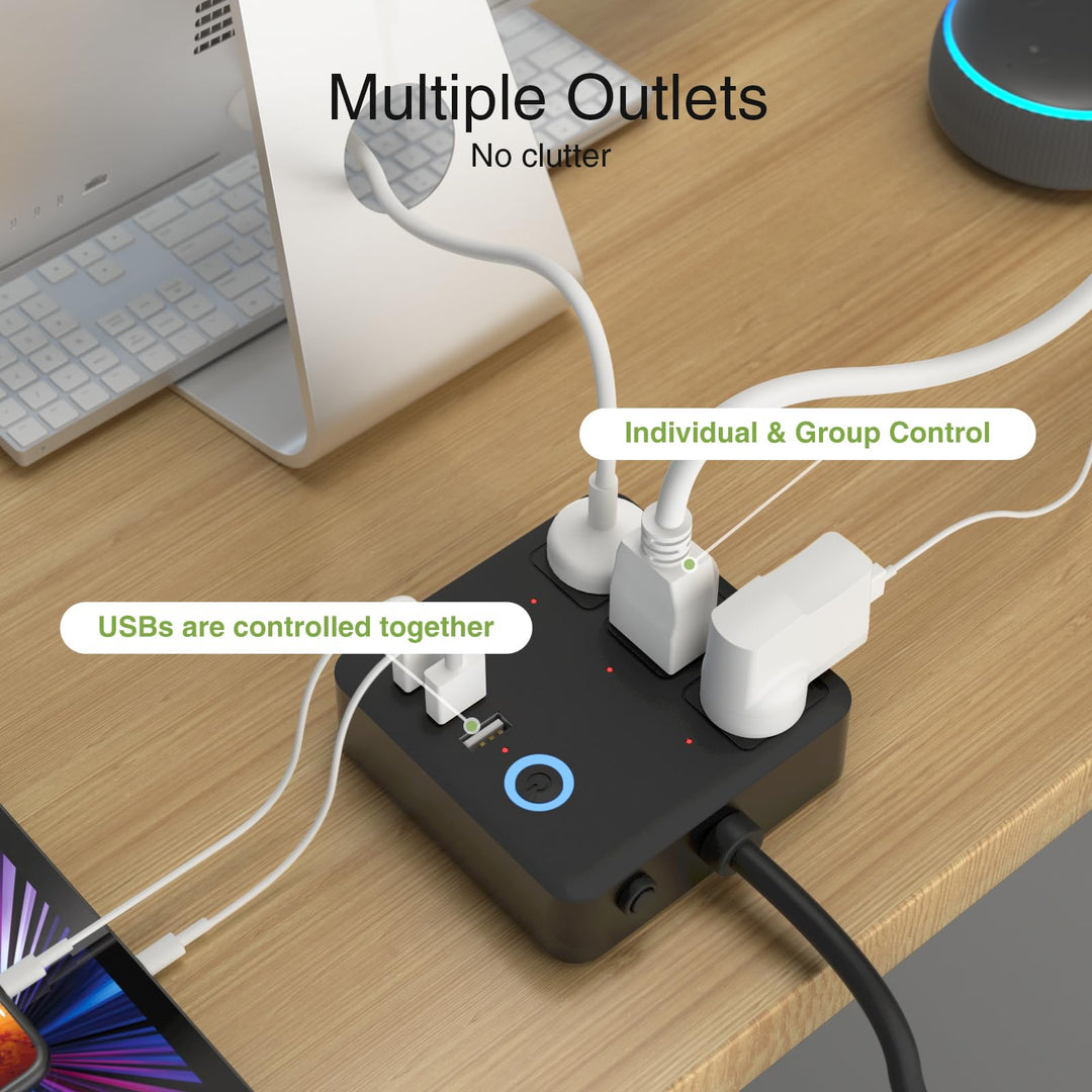 GHome Smart Power Strip with 3 USB Ports & 3 Smart Outlets Plugs That Work with Alexa & Google Home, WiFi Surge Protector, Flat Plug for Home Office Travel, 10A - DOKUTRONIX