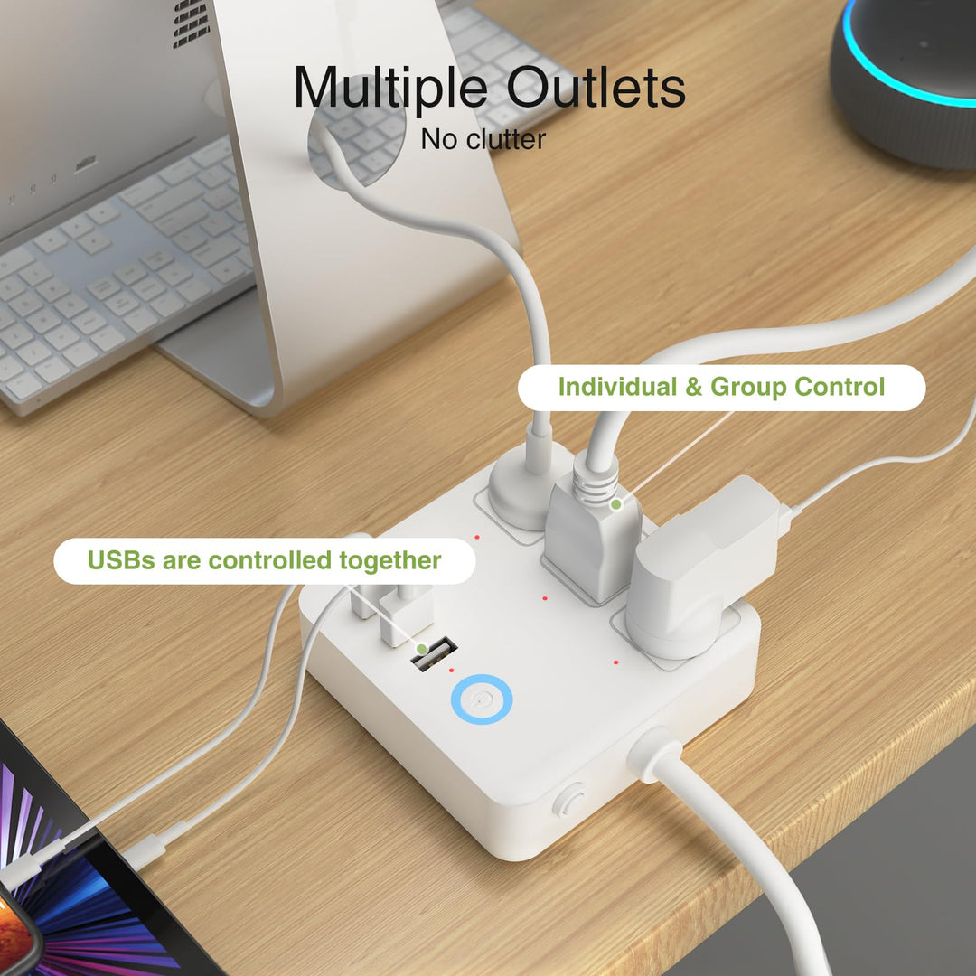 GHome Smart Power Strip with 3 USB Ports & 3 Smart Outlets Plugs That Work with Alexa & Google Home, WiFi Surge Protector, Flat Plug for Home Office Travel, 10A - DOKUTRONIX
