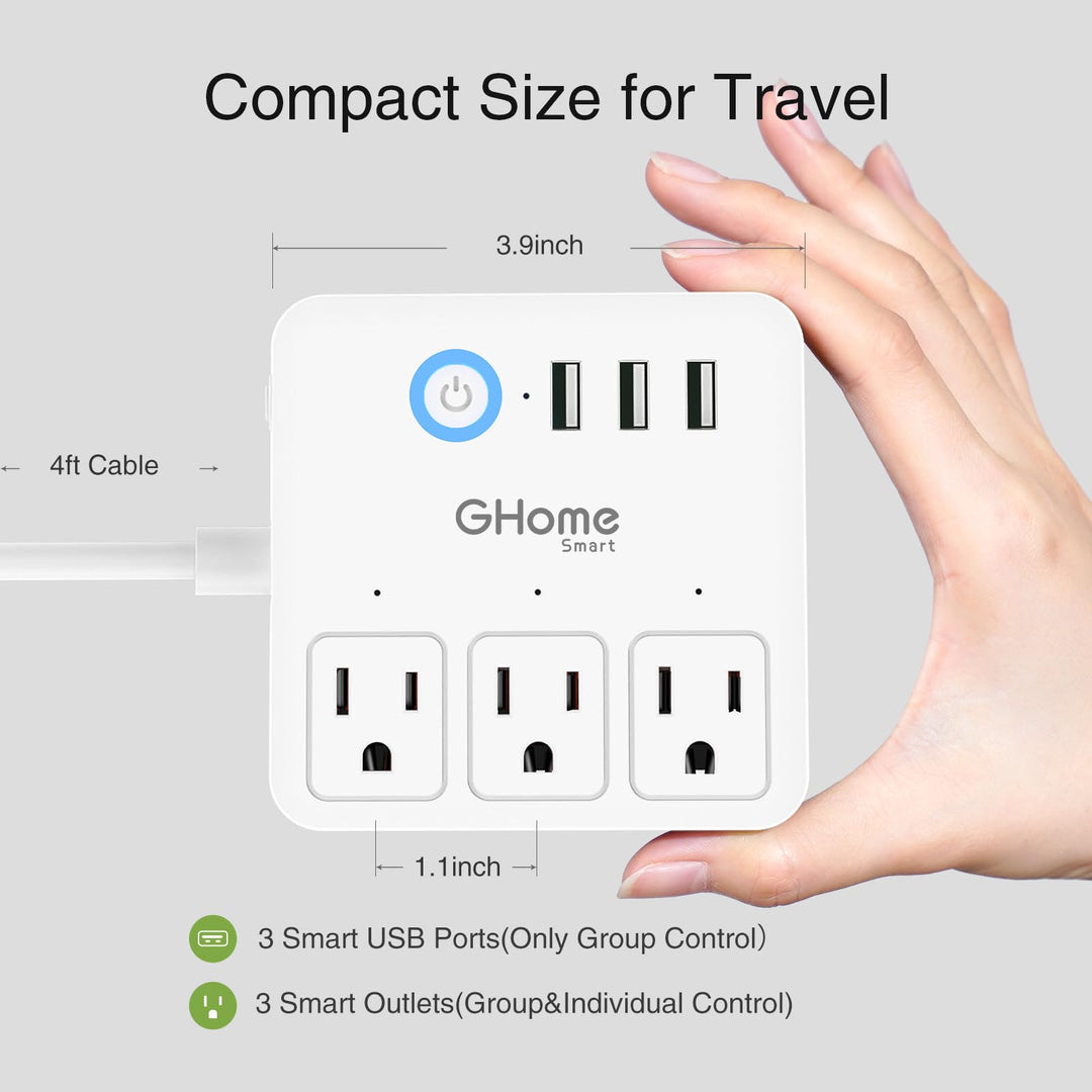 GHome Smart Power Strip with 3 USB Ports & 3 Smart Outlets Plugs That Work with Alexa & Google Home, WiFi Surge Protector, Flat Plug for Home Office Travel, 10A - DOKUTRONIX