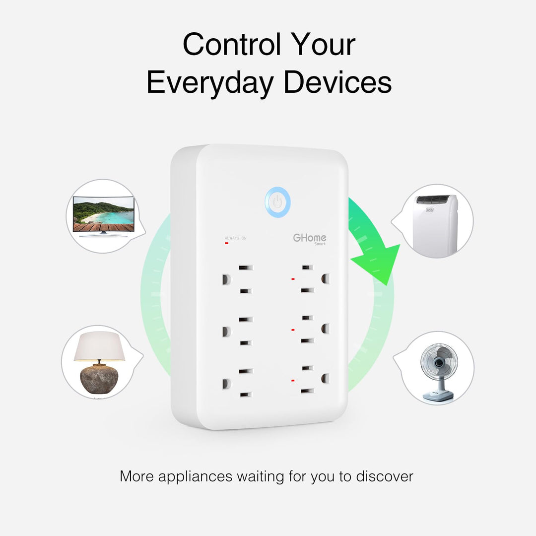 GHome Smart Power Strip with 3 USB Ports & 3 Smart Outlets Plugs That Work with Alexa & Google Home, WiFi Surge Protector, Flat Plug for Home Office Travel, 10A - DOKUTRONIX