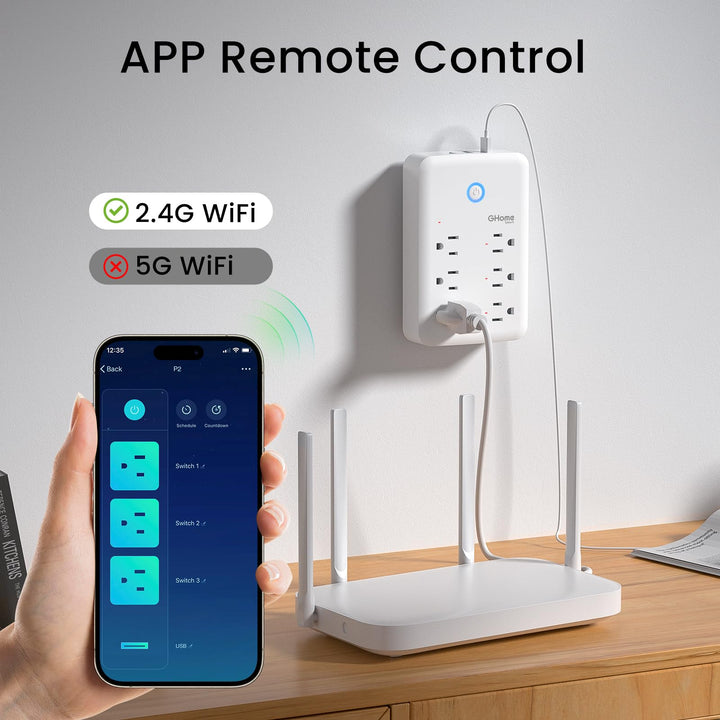 GHome Smart Power Strip with 3 USB Ports & 3 Smart Outlets Plugs That Work with Alexa & Google Home, WiFi Surge Protector, Flat Plug for Home Office Travel, 10A - DOKUTRONIX