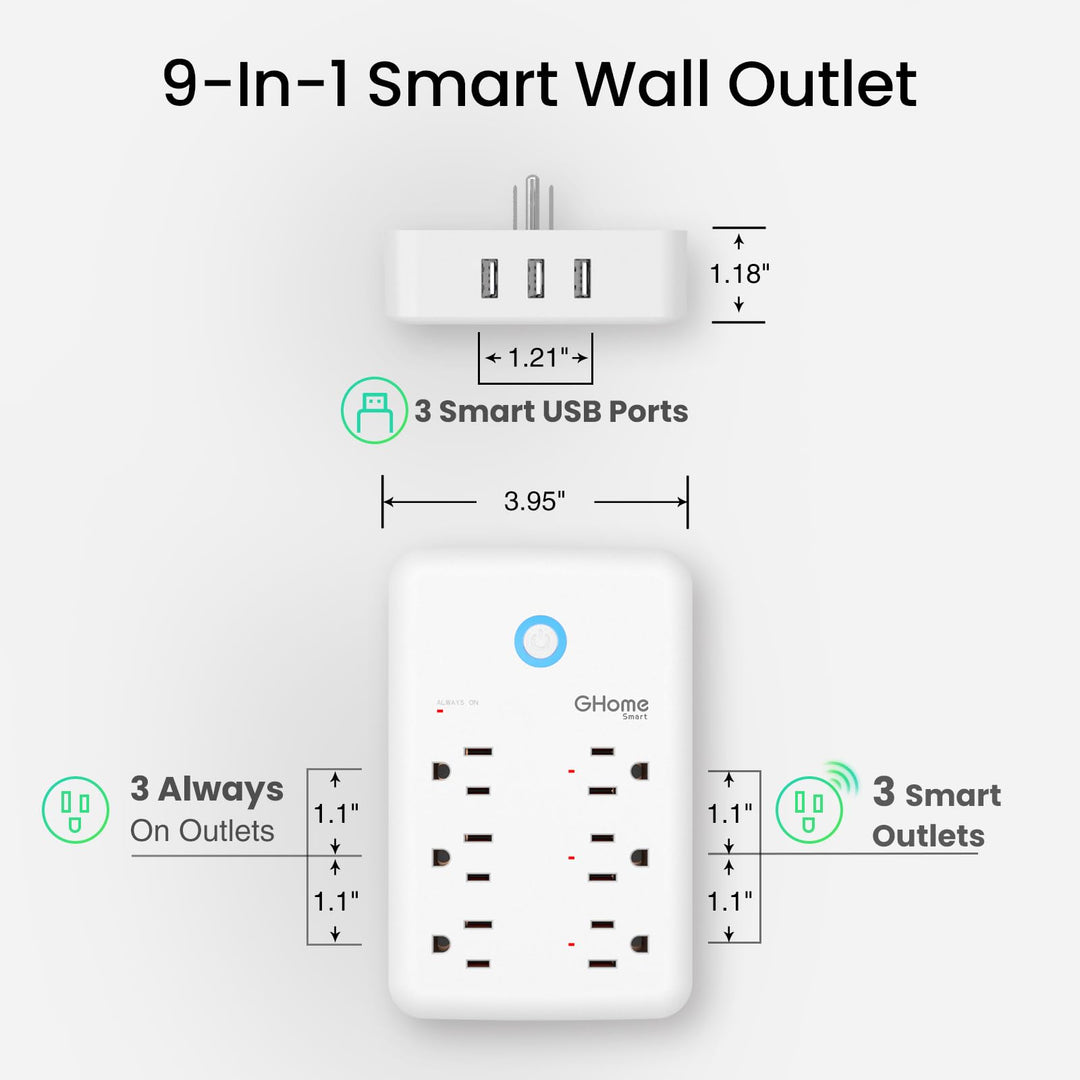 GHome Smart Power Strip with 3 USB Ports & 3 Smart Outlets Plugs That Work with Alexa & Google Home, WiFi Surge Protector, Flat Plug for Home Office Travel, 10A - DOKUTRONIX