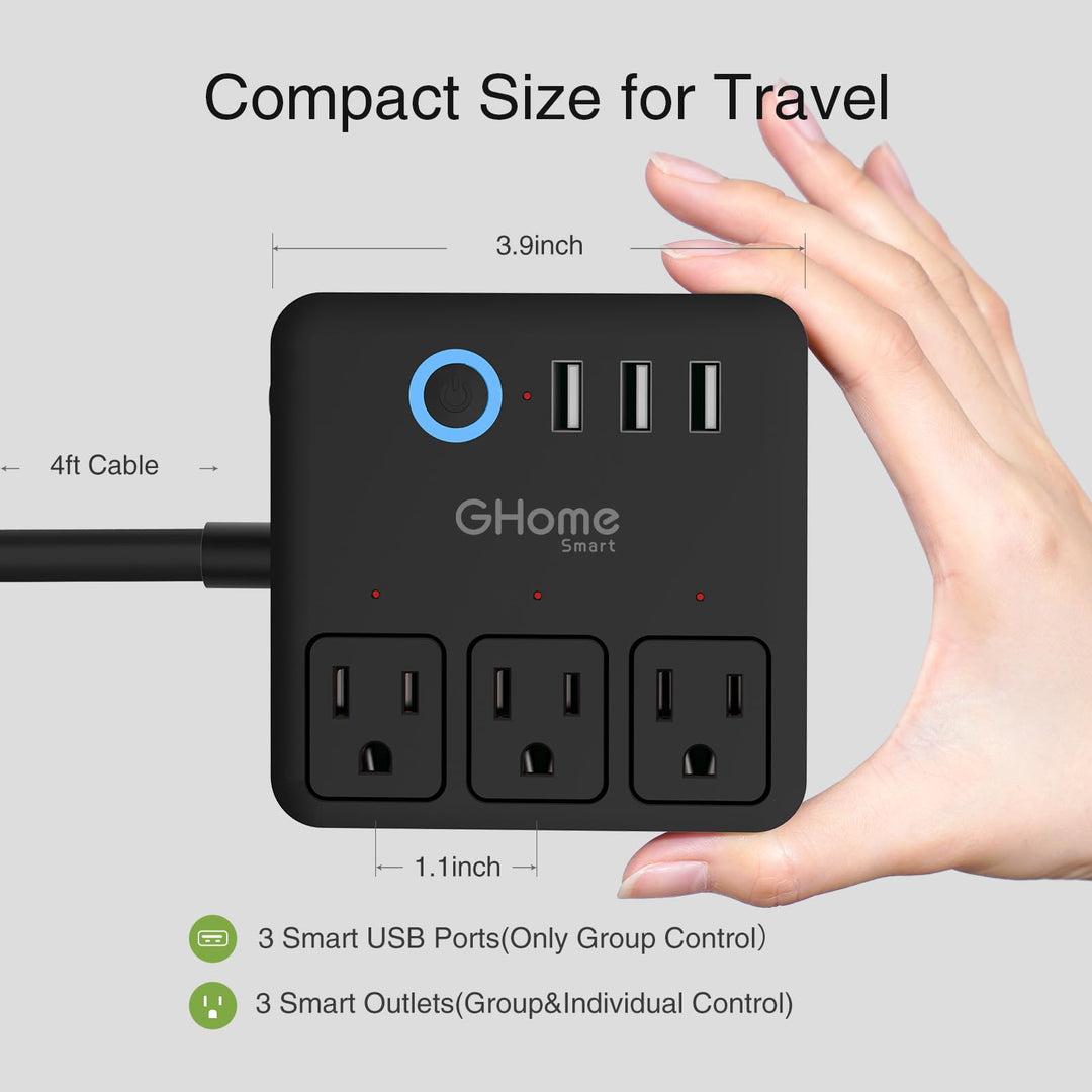 GHome Smart Power Strip with 3 USB Ports & 3 Smart Outlets Plugs That Work with Alexa & Google Home, WiFi Surge Protector, Flat Plug for Home Office Travel, 10A - DOKUTRONIX