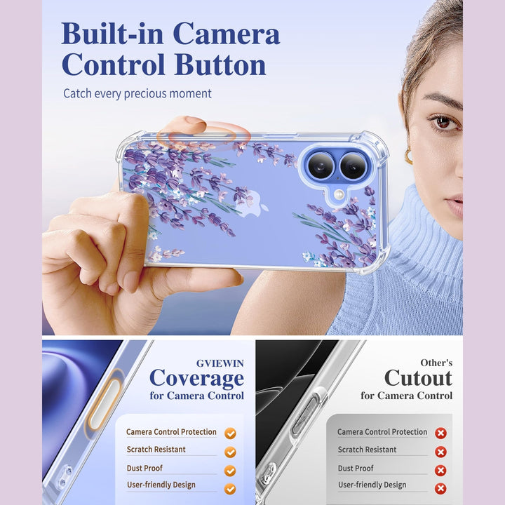 GVIEWIN Floral Slim Case for iPhone 16 - Lavender - DOKUTRONIX