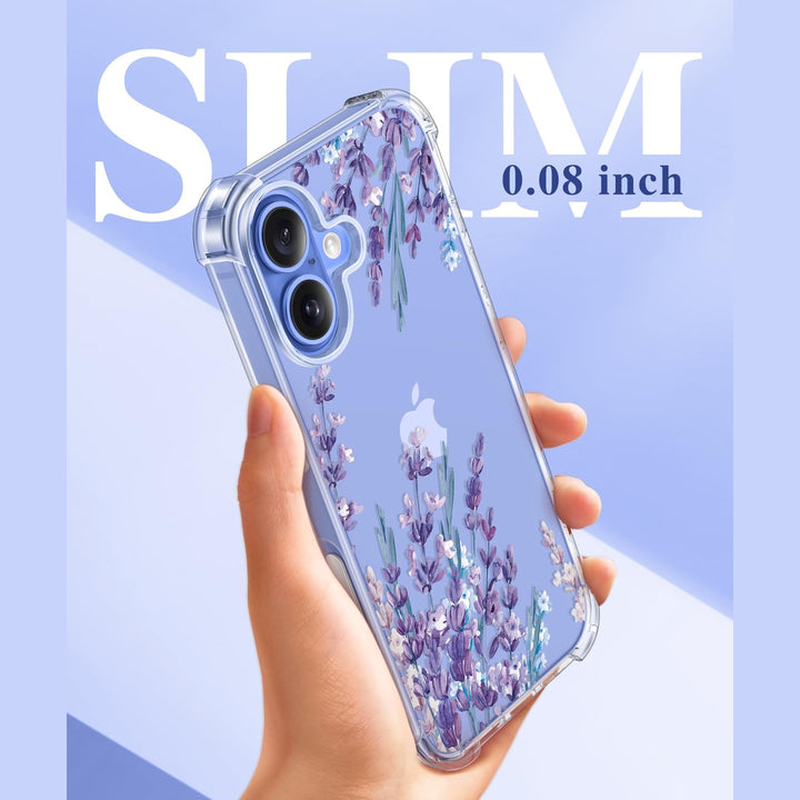 GVIEWIN Floral Slim Case for iPhone 16 - Lavender - DOKUTRONIX