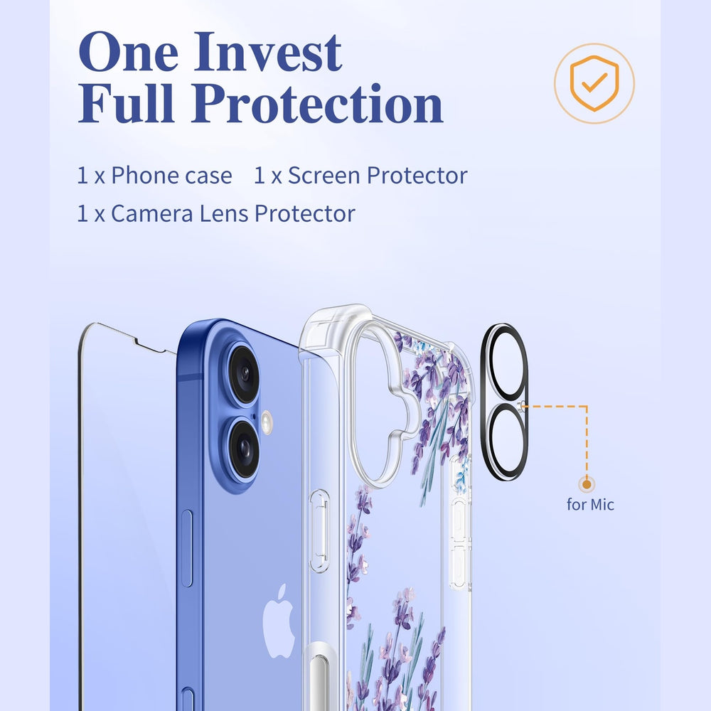 GVIEWIN Floral Slim Case for iPhone 16 - Lavender - DOKUTRONIX