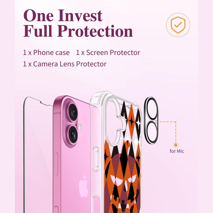 FloralGuard iPhone 16 Case & Protector Bundle - Pumpkin - DOKUTRONIX