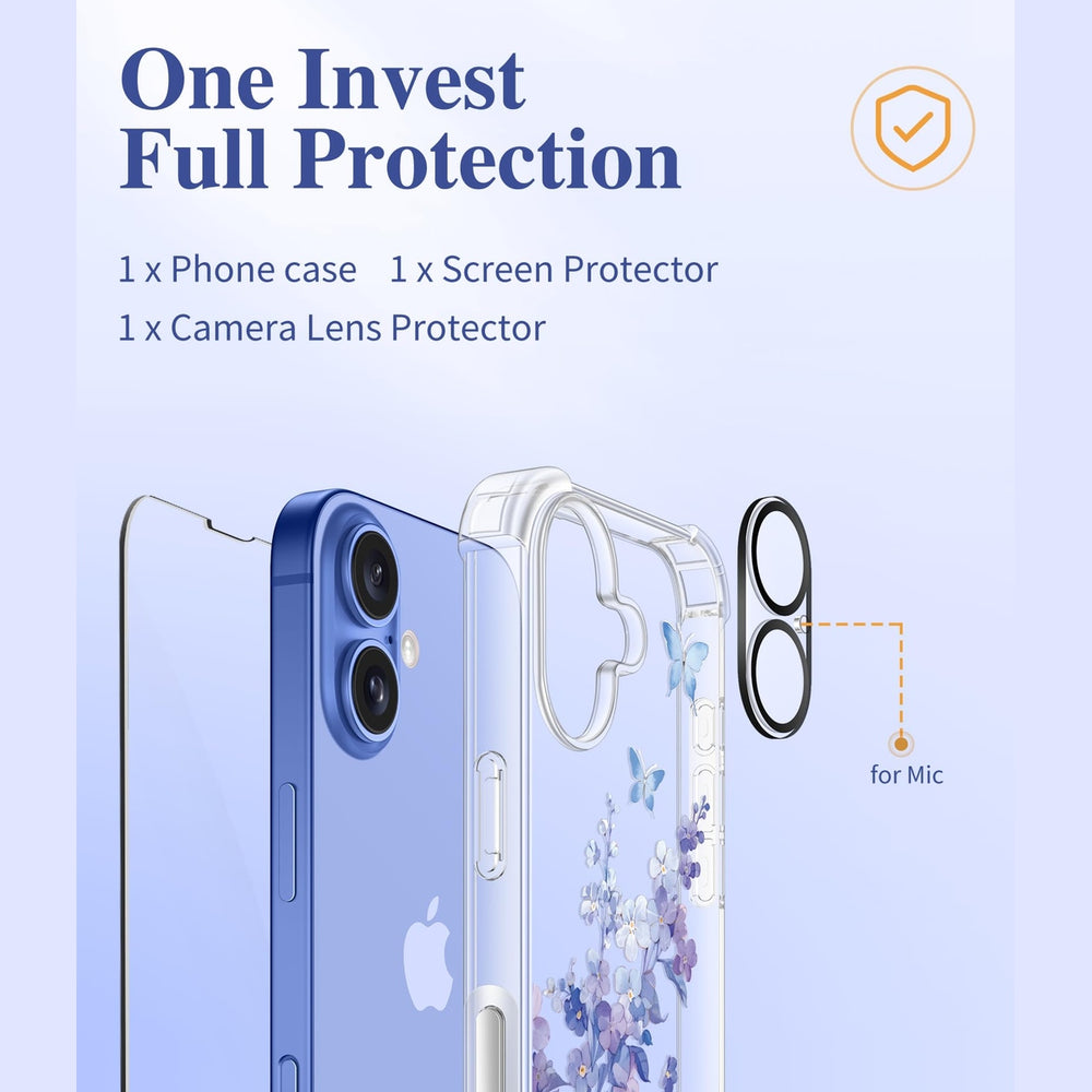 GVIEWIN Floral iPhone 16 Case & Protectors - Syringa - DOKUTRONIX