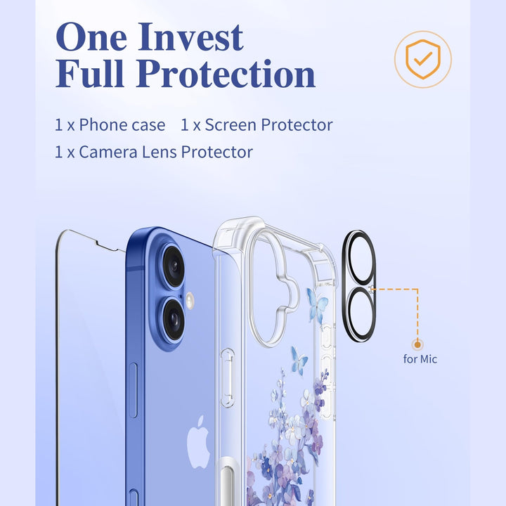 GVIEWIN Floral iPhone 16 Case & Protectors - Syringa - DOKUTRONIX