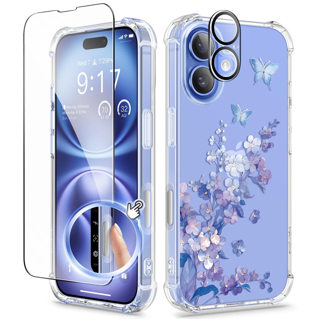 GVIEWIN Floral iPhone 16 Case & Protectors - Syringa - DOKUTRONIX