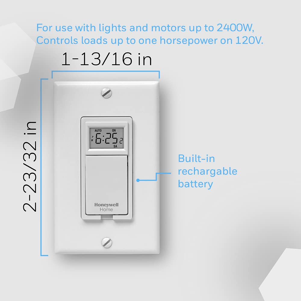 Honeywell Home RPLS730B1000 7-Day Programmable Light Switch Timer, White - DOKUTRONIX