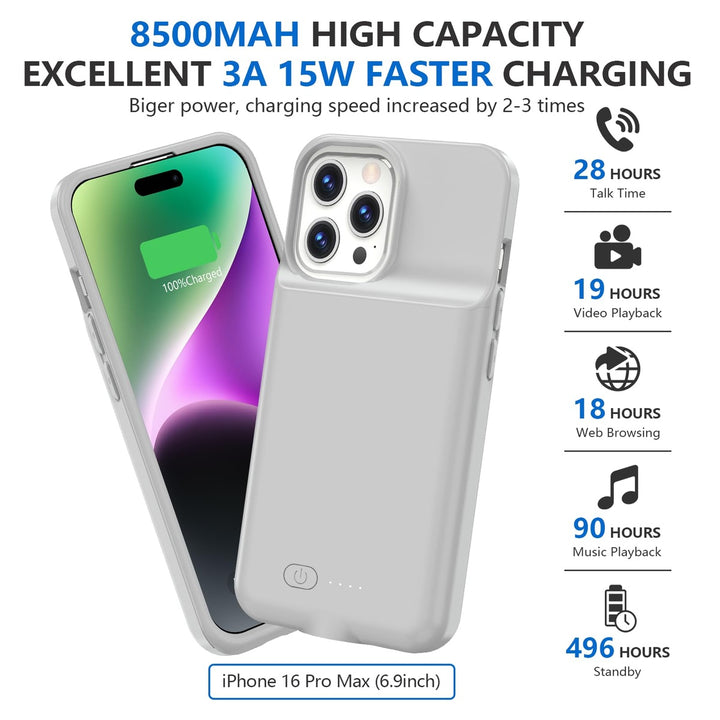 iPhone 16 Pro Max Slim Power Case 8500mAh Black - DOKUTRONIX