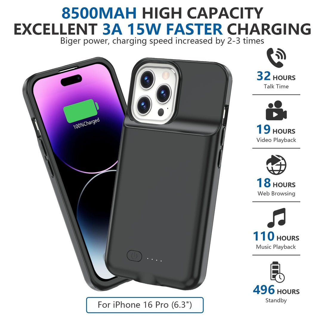 iPhone 16 Pro Max Slim Power Case 8500mAh Black - DOKUTRONIX