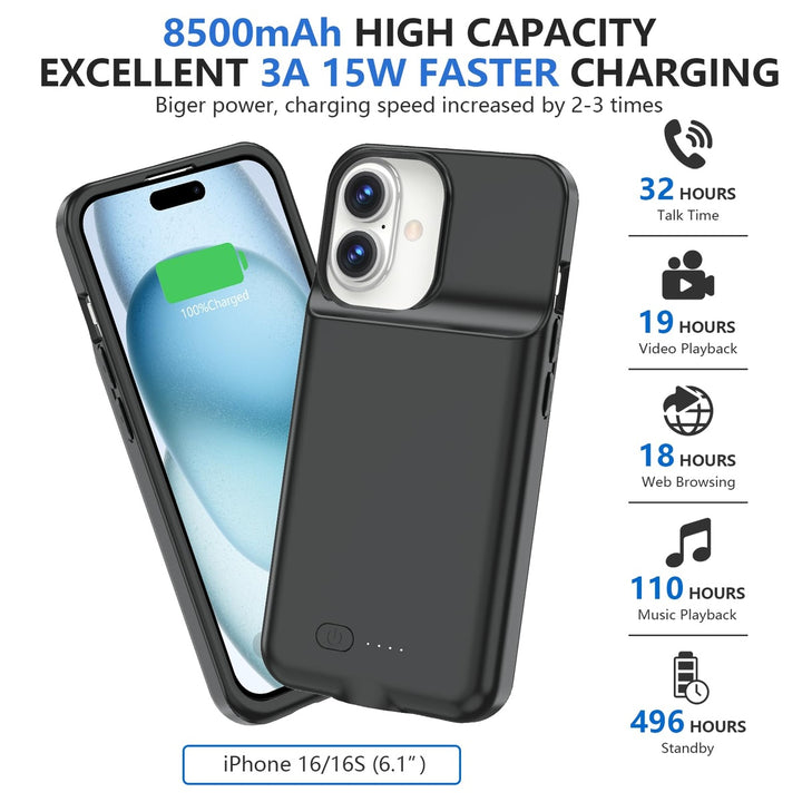 iPhone 16 Pro Max Slim Power Case 8500mAh Black - DOKUTRONIX