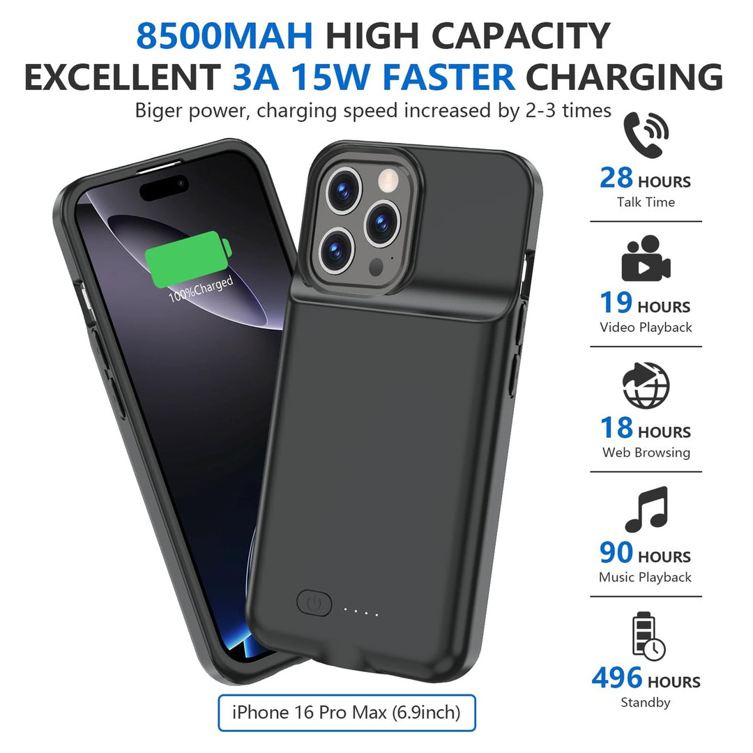iPhone 16 Pro Max Slim Power Case 8500mAh Black - DOKUTRONIX