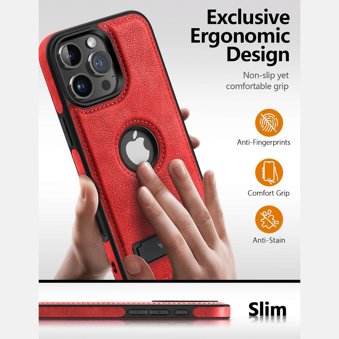 iPhone 16 Pro Max Brown Leather MagSafe Case with Kickstand - DOKUTRONIX