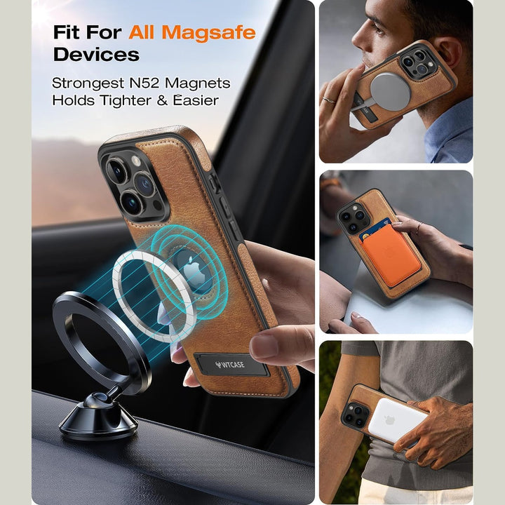 iPhone 16 Pro Max Brown Leather MagSafe Case with Kickstand - DOKUTRONIX
