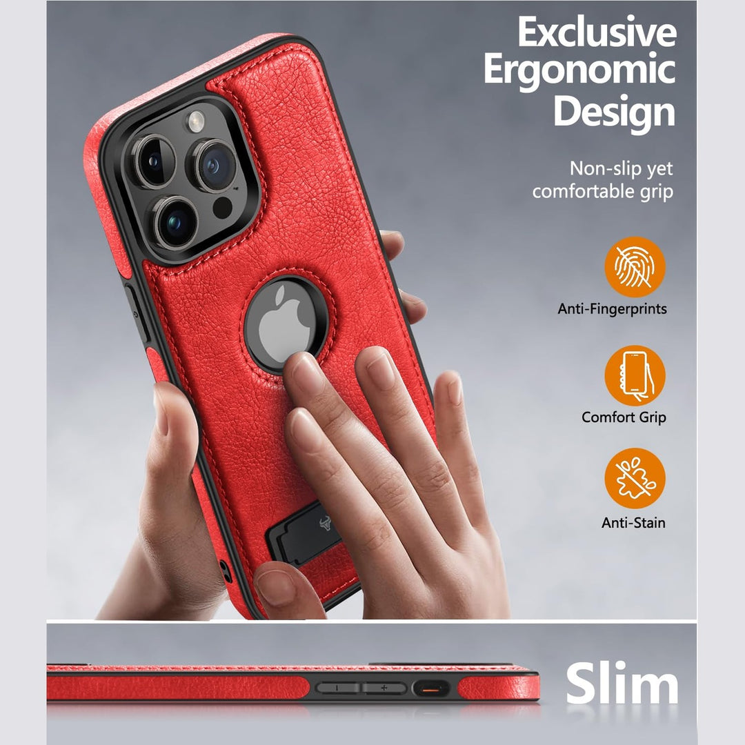 iPhone 16 Pro Max Brown Leather MagSafe Case with Kickstand - DOKUTRONIX