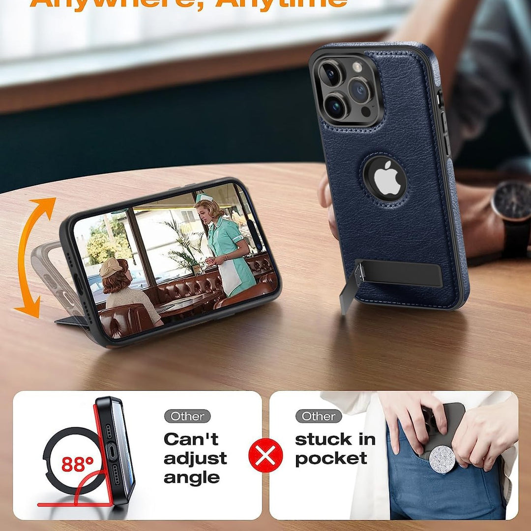 iPhone 16 Pro Max Brown Leather MagSafe Case with Kickstand - DOKUTRONIX