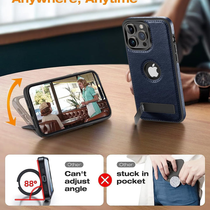 iPhone 16 Pro Max Brown Leather MagSafe Case with Kickstand - DOKUTRONIX