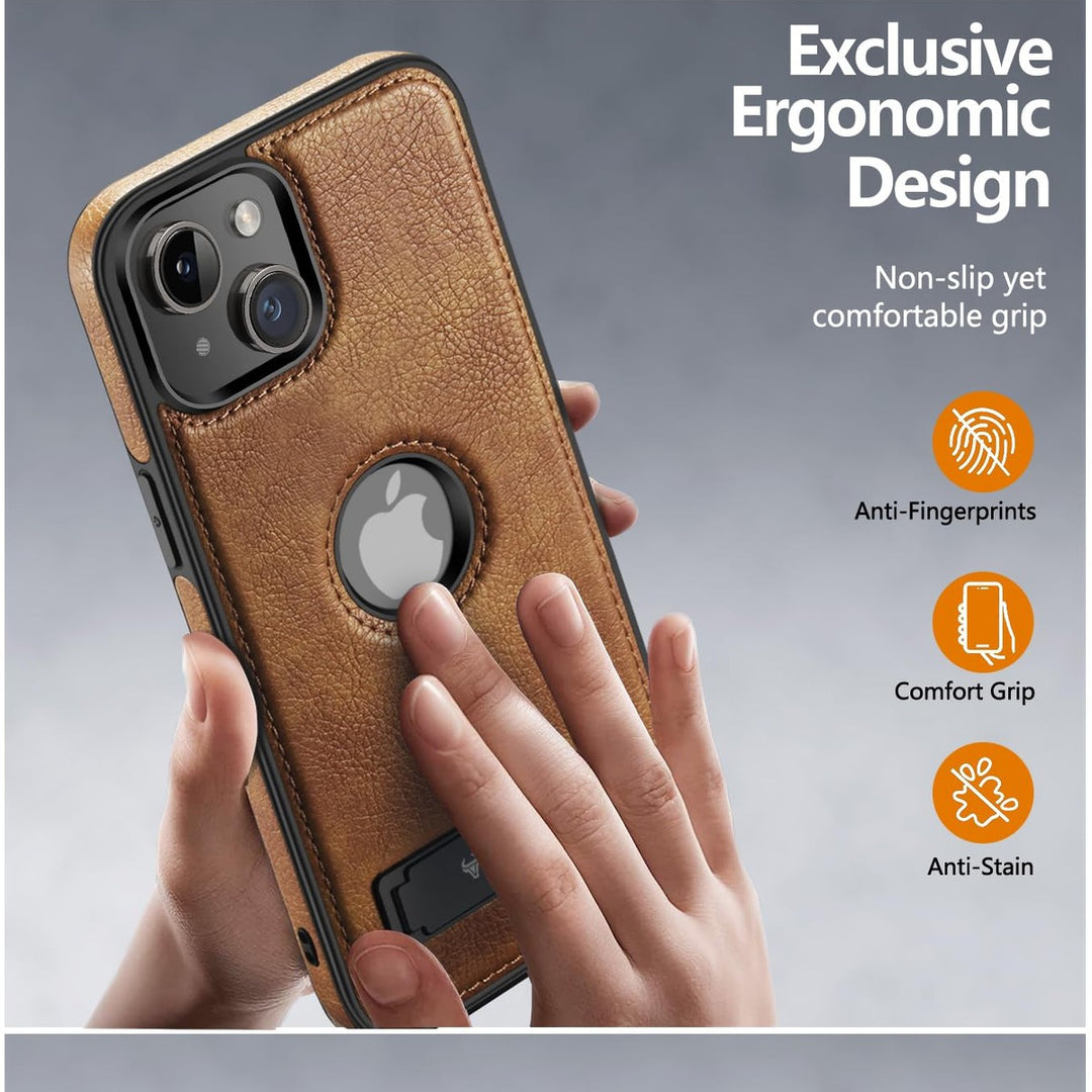 iPhone 16 Pro Max Brown Leather MagSafe Case with Kickstand - DOKUTRONIX