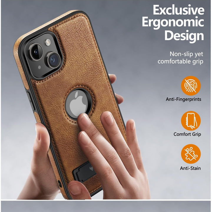 iPhone 16 Pro Max Brown Leather MagSafe Case with Kickstand - DOKUTRONIX