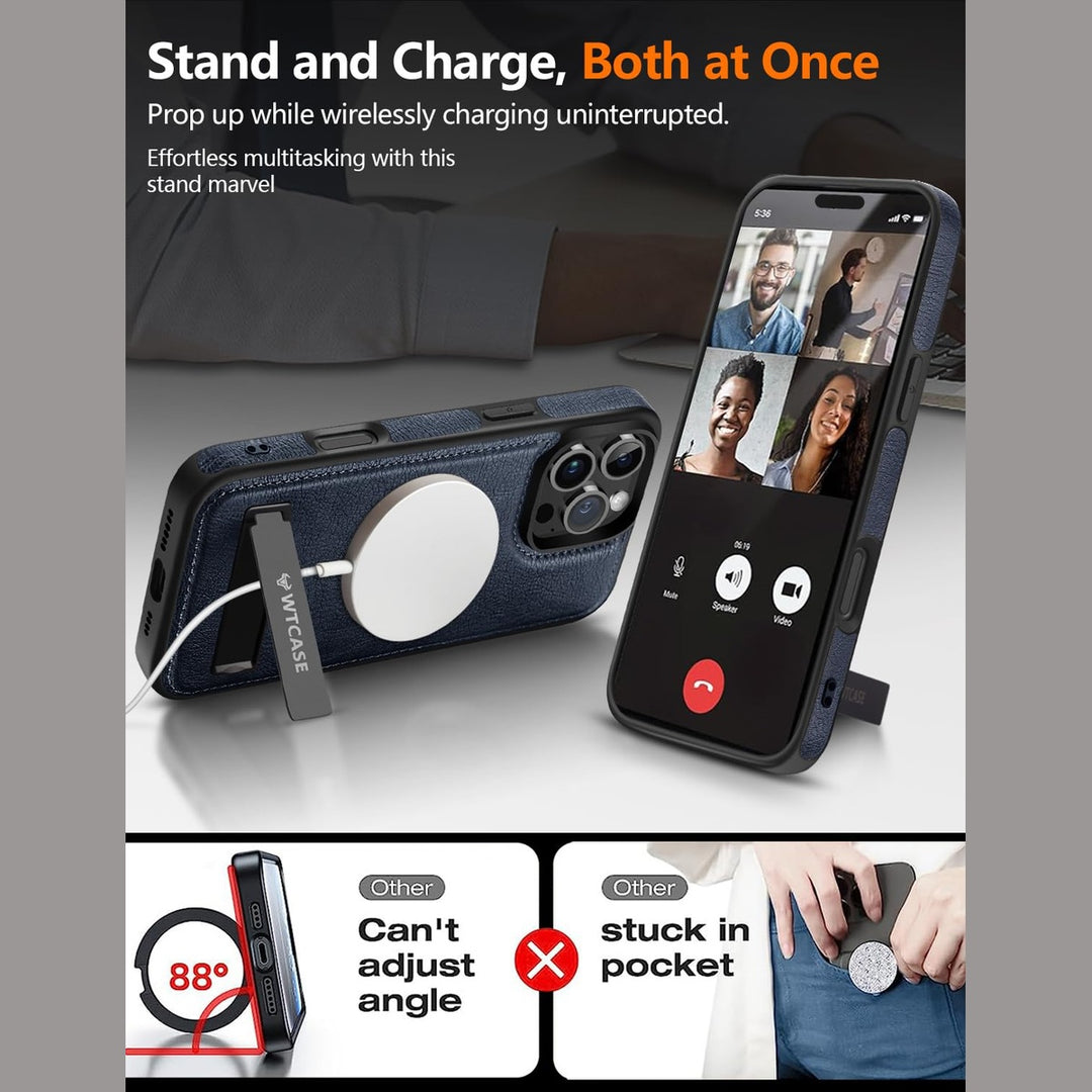 iPhone 16 Pro Max Brown Leather MagSafe Case with Kickstand - DOKUTRONIX