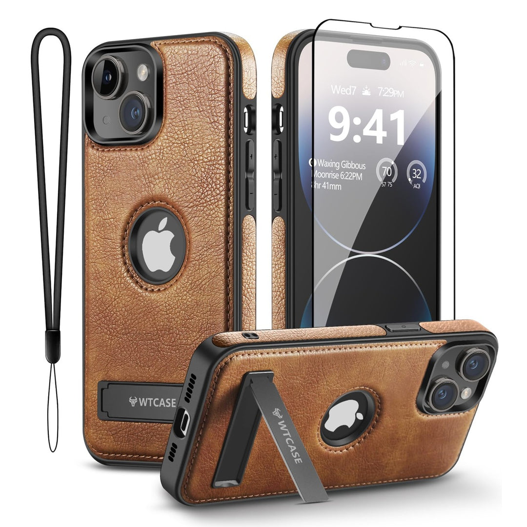 iPhone 16 Pro Max Brown Leather MagSafe Case with Kickstand - DOKUTRONIX
