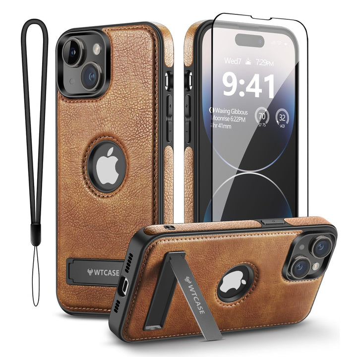 iPhone 16 Pro Max Brown Leather MagSafe Case with Kickstand - DOKUTRONIX