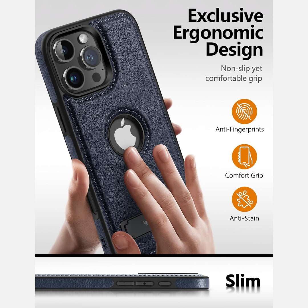 iPhone 16 Pro Max Brown Leather MagSafe Case with Kickstand - DOKUTRONIX