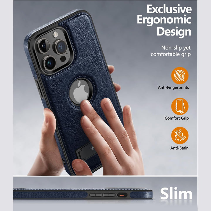 iPhone 16 Pro Max Brown Leather MagSafe Case with Kickstand - DOKUTRONIX