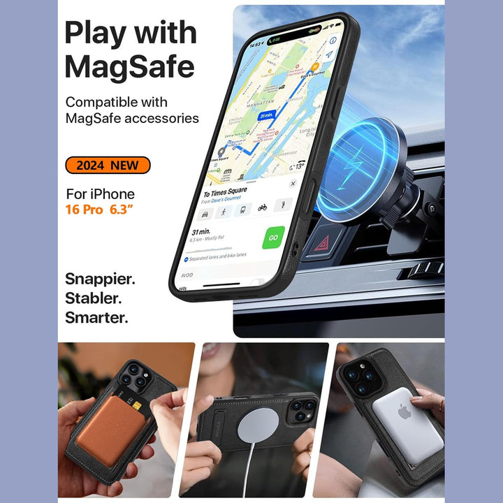 iPhone 16 Pro Max Brown Leather MagSafe Case with Kickstand - DOKUTRONIX