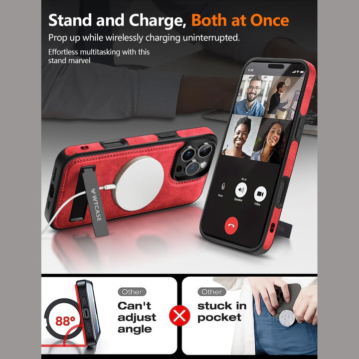 iPhone 16 Pro Max Brown Leather MagSafe Case with Kickstand - DOKUTRONIX