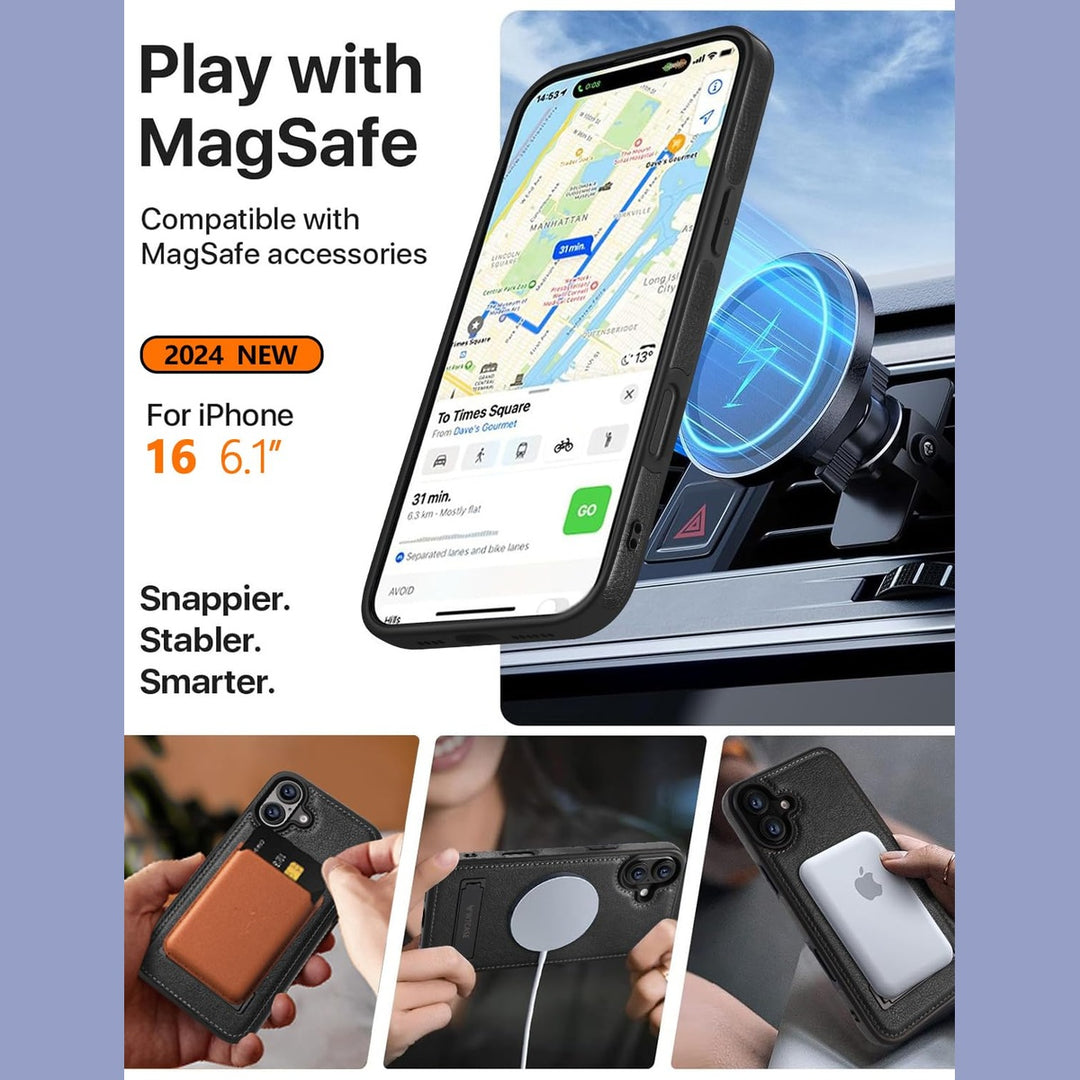 iPhone 16 Pro Max Brown Leather MagSafe Case with Kickstand - DOKUTRONIX