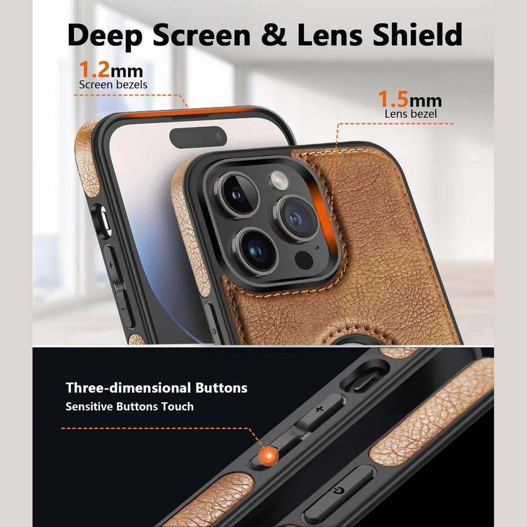 iPhone 16 Pro Max Brown Leather MagSafe Case with Kickstand - DOKUTRONIX