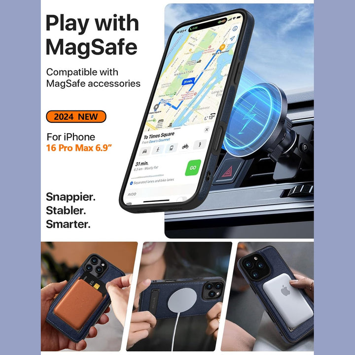 iPhone 16 Pro Max Brown Leather MagSafe Case with Kickstand - DOKUTRONIX